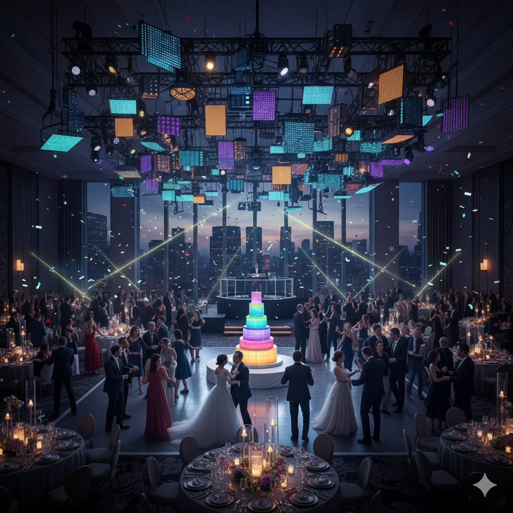 Wedding reception with interactive lighting